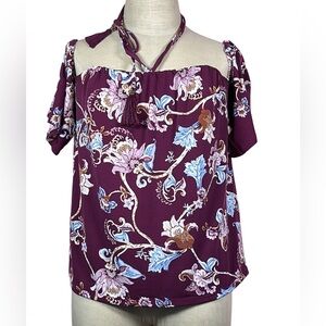 WHITE HOUSE BLACK MARKET Plum Floral Blouse like new